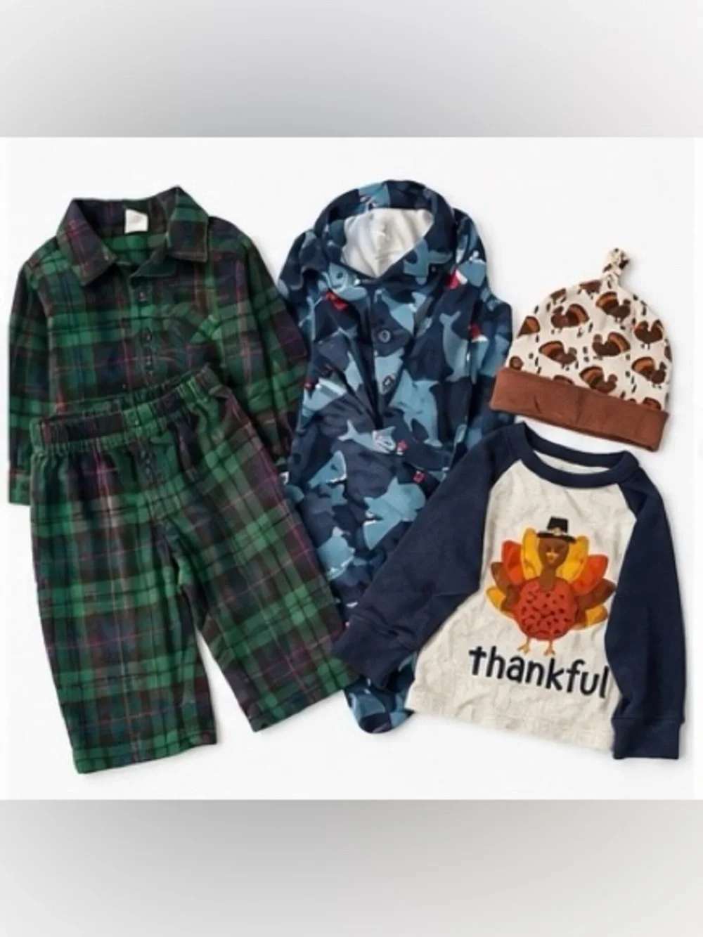 Thanksgiving Christmas Baby Festive Pajama Bundle 6-18M Turkey Flannel Set